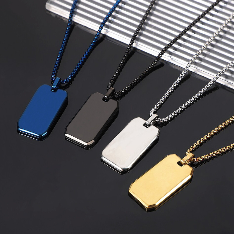 简约时尚不锈钢斜边抛光竹节链吊坠项链