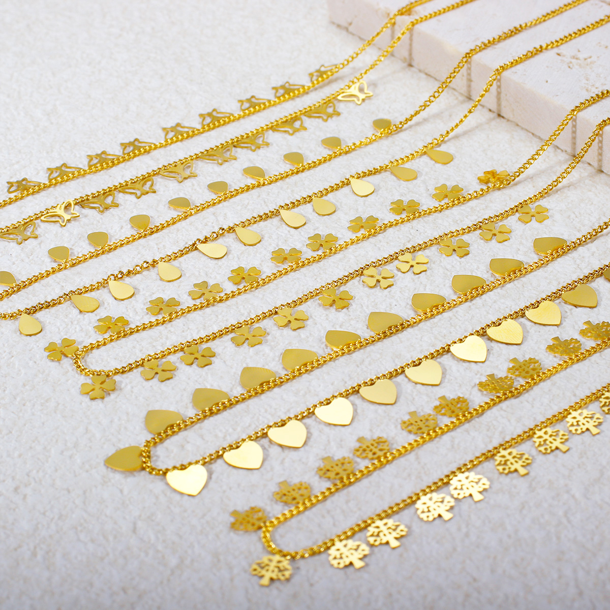 18K 纯金项链 实心星星雪花圆形方形