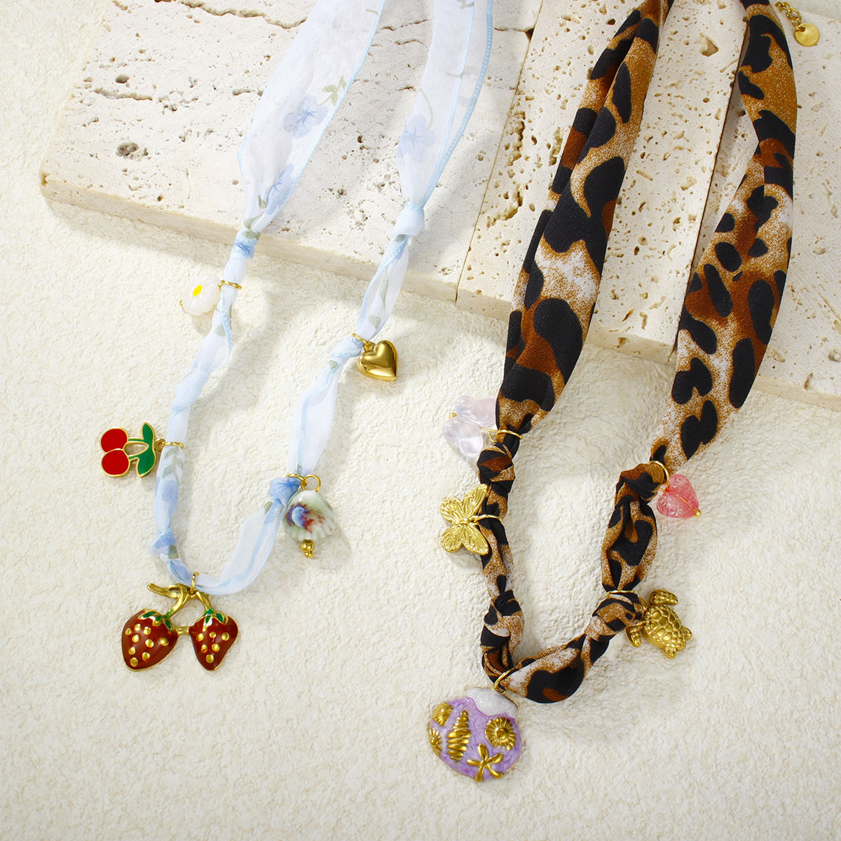 镀金贝壳海星豹纹围巾项链