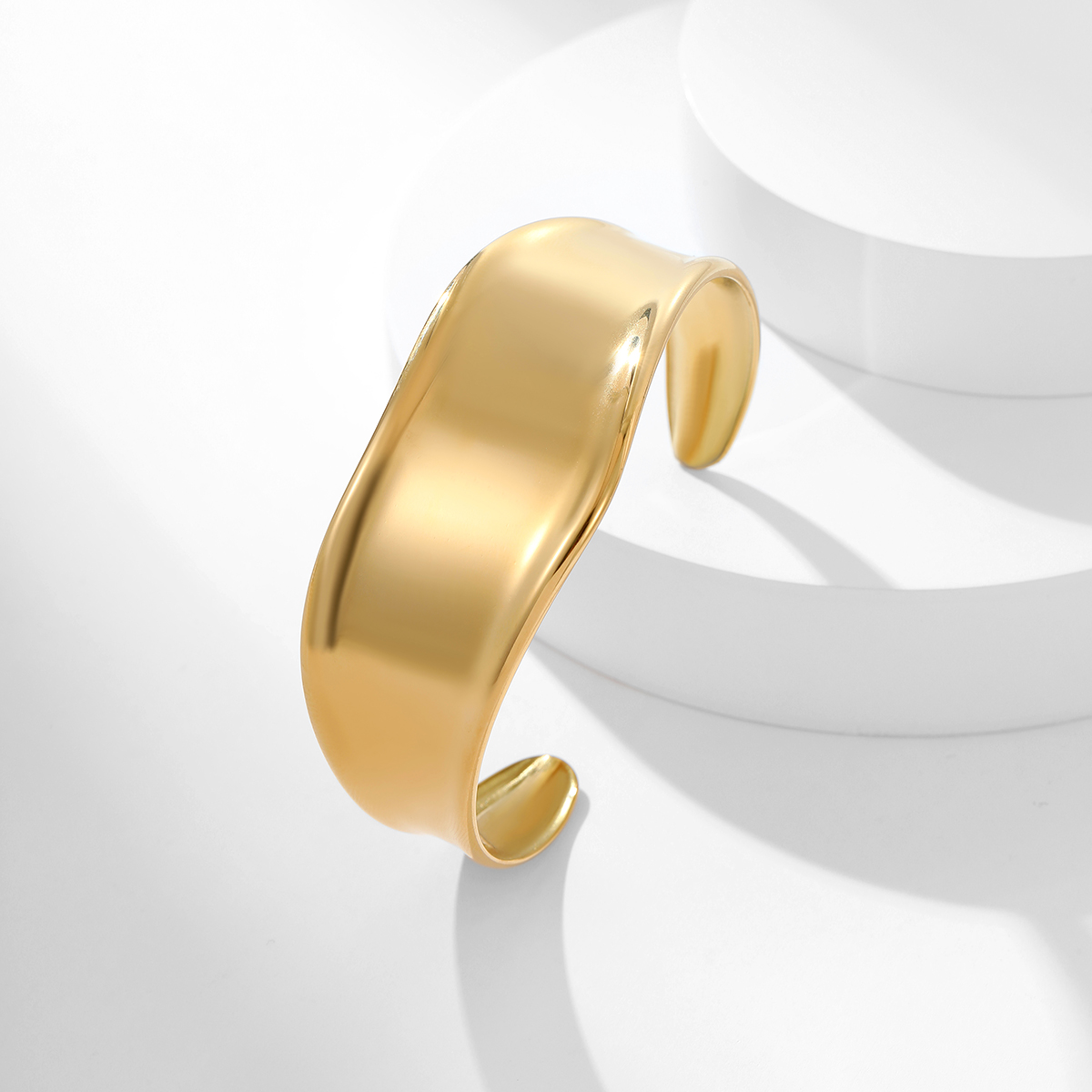 时尚经典款18K镀金不锈钢粗款开口手镯