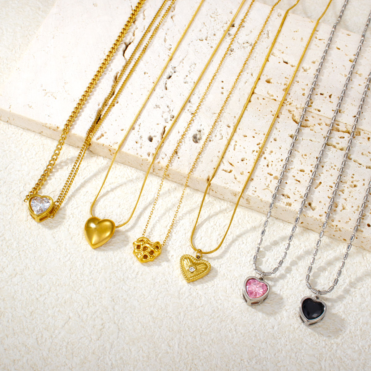 厂家直销编织桃心项链 镶嵌彩色锆石